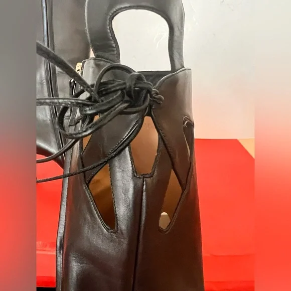 Valentino Gravani Leather Black Bow Italy tall Boots Italy Size 37.5 37 1/2 - Picture 9 of 13
